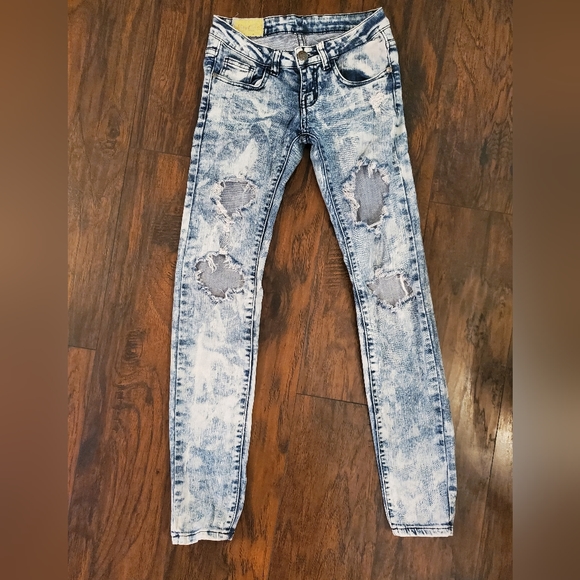 Machine Nouvelle Mode ITALY Denim - Machine Nouvelle Mode Acid Wash DESTROYED Skinny Jeans 26 RIPPED ITALY